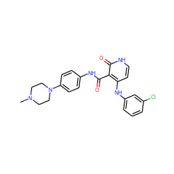 CN1CCN(c2ccc(NC(=O)c3c(Nc4cccc(Cl)c4)cc[nH]c3=O)cc2)CC1 ZINC000653718768