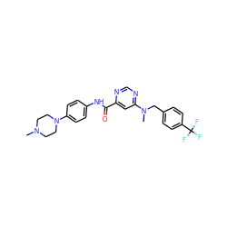 CN1CCN(c2ccc(NC(=O)c3cc(N(C)Cc4ccc(C(F)(F)F)cc4)ncn3)cc2)CC1 ZINC001772602686