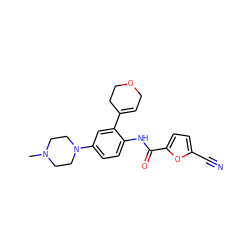 CN1CCN(c2ccc(NC(=O)c3ccc(C#N)o3)c(C3=CCOCC3)c2)CC1 ZINC000029047315