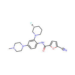 CN1CCN(c2ccc(NC(=O)c3ccc(C#N)o3)c(N3CCC[C@@H](F)C3)c2)CC1 ZINC000029039480