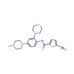 CN1CCN(c2ccc(NC(=O)c3ccc(C#N)o3)c(N3CCOCC3)c2)CC1 ZINC000029039488