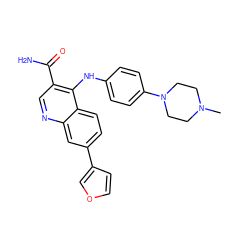 CN1CCN(c2ccc(Nc3c(C(N)=O)cnc4cc(-c5ccoc5)ccc34)cc2)CC1 ZINC000053064468