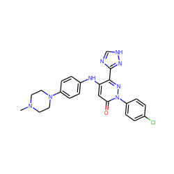 CN1CCN(c2ccc(Nc3cc(=O)n(-c4ccc(Cl)cc4)nc3-c3nc[nH]n3)cc2)CC1 ZINC000095921397