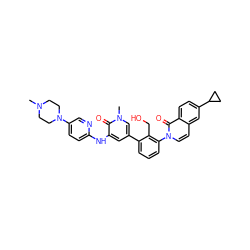 CN1CCN(c2ccc(Nc3cc(-c4cccc(-n5ccc6cc(C7CC7)ccc6c5=O)c4CO)cn(C)c3=O)nc2)CC1 ZINC000221763887