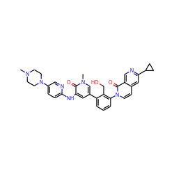 CN1CCN(c2ccc(Nc3cc(-c4cccc(-n5ccc6cc(C7CC7)ncc6c5=O)c4CO)cn(C)c3=O)nc2)CC1 ZINC000221764065