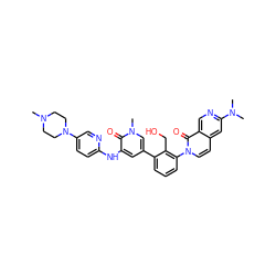 CN1CCN(c2ccc(Nc3cc(-c4cccc(-n5ccc6cc(N(C)C)ncc6c5=O)c4CO)cn(C)c3=O)nc2)CC1 ZINC000299836163