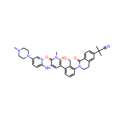 CN1CCN(c2ccc(Nc3cc(-c4cccc(N5CCc6cc(C(C)(C)C#N)ccc6C5=O)c4CO)cn(C)c3=O)nc2)CC1 ZINC000167066281