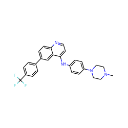 CN1CCN(c2ccc(Nc3ccnc4ccc(-c5ccc(C(F)(F)F)cc5)cc34)cc2)CC1 ZINC000058538203