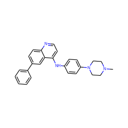 CN1CCN(c2ccc(Nc3ccnc4ccc(-c5ccccc5)cc34)cc2)CC1 ZINC000004253160