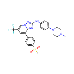 CN1CCN(c2ccc(Nc3nc4c(-c5ccc(S(C)(=O)=O)cc5)cc(C(F)(F)F)cn4n3)cc2)CC1 ZINC000096169626