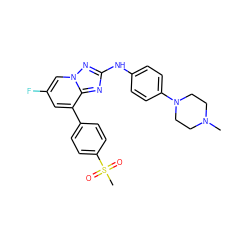 CN1CCN(c2ccc(Nc3nc4c(-c5ccc(S(C)(=O)=O)cc5)cc(F)cn4n3)cc2)CC1 ZINC000096169629