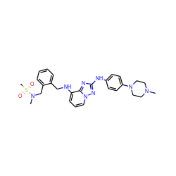 CN1CCN(c2ccc(Nc3nc4c(NCc5ccccc5CN(C)S(C)(=O)=O)cccn4n3)cc2)CC1 ZINC000096169678