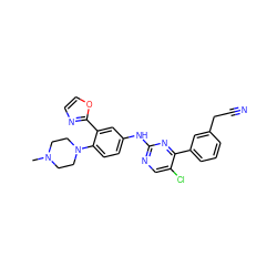 CN1CCN(c2ccc(Nc3ncc(Cl)c(-c4cccc(CC#N)c4)n3)cc2-c2ncco2)CC1 ZINC000096272928