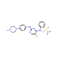 CN1CCN(c2ccc(Nc3ncc(Cl)c(Nc4ccccc4S(=O)(=O)N(C)C)n3)cc2)CC1 ZINC000084596665