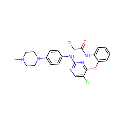 CN1CCN(c2ccc(Nc3ncc(Cl)c(Oc4ccccc4NC(=O)CCl)n3)cc2)CC1 ZINC000584904819