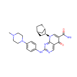 CN1CCN(c2ccc(Nc3ncc4c(=O)c(C(N)=O)cn([C@H]5C[C@H]6CC[C@H]5C6)c4n3)cc2)CC1 ZINC000261166365