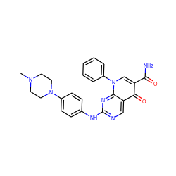 CN1CCN(c2ccc(Nc3ncc4c(=O)c(C(N)=O)cn(-c5ccccc5)c4n3)cc2)CC1 ZINC000053026093