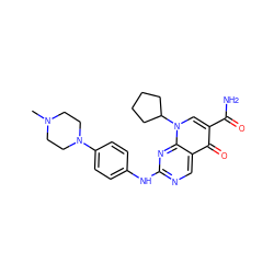 CN1CCN(c2ccc(Nc3ncc4c(=O)c(C(N)=O)cn(C5CCCC5)c4n3)cc2)CC1 ZINC000053050521