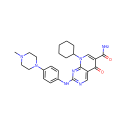 CN1CCN(c2ccc(Nc3ncc4c(=O)c(C(N)=O)cn(C5CCCCC5)c4n3)cc2)CC1 ZINC000053059215