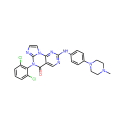 CN1CCN(c2ccc(Nc3ncc4c(=O)n(-c5c(Cl)cccc5Cl)c5nccn5c4n3)cc2)CC1 ZINC000143881486