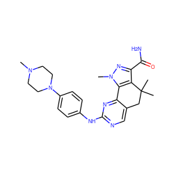 CN1CCN(c2ccc(Nc3ncc4c(n3)-c3c(c(C(N)=O)nn3C)C(C)(C)C4)cc2)CC1 ZINC000053119605