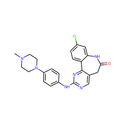 CN1CCN(c2ccc(Nc3ncc4c(n3)-c3ccc(Cl)cc3NC(=O)C4)cc2)CC1 ZINC000082156668