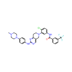 CN1CCN(c2ccc(Nc3ncc4c(n3)CCN(c3cc(NC(=O)c5cccc(C(F)(F)F)c5)ccc3Cl)C4)cc2)CC1 ZINC000206259680