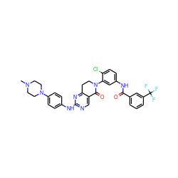 CN1CCN(c2ccc(Nc3ncc4c(n3)CCN(c3cc(NC(=O)c5cccc(C(F)(F)F)c5)ccc3Cl)C4=O)cc2)CC1 ZINC000164716882