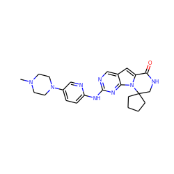 CN1CCN(c2ccc(Nc3ncc4cc5n(c4n3)C3(CCCC3)CNC5=O)nc2)CC1 ZINC000168559095