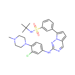 CN1CCN(c2ccc(Nc3ncc4ccc(-c5cccc(S(=O)(=O)NC(C)(C)C)c5)n4n3)cc2Cl)CC1 ZINC000073195913