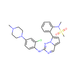 CN1CCN(c2ccc(Nc3ncc4ccc(-c5ccccc5N(C)S(C)(=O)=O)n4n3)c(Cl)c2)CC1 ZINC000073195744