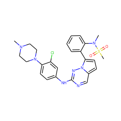 CN1CCN(c2ccc(Nc3ncc4ccc(-c5ccccc5N(C)S(C)(=O)=O)n4n3)cc2Cl)CC1 ZINC000073157589