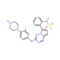 CN1CCN(c2ccc(Nc3ncc4ccc(-c5ccccc5N(C)S(C)(=O)=O)n4n3)cc2F)CC1 ZINC000073161445