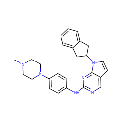 CN1CCN(c2ccc(Nc3ncc4ccn(C5Cc6ccccc6C5)c4n3)cc2)CC1 ZINC000014954881