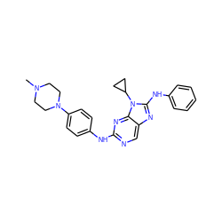 CN1CCN(c2ccc(Nc3ncc4nc(Nc5ccccc5)n(C5CC5)c4n3)cc2)CC1 ZINC000095578682