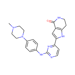 CN1CCN(c2ccc(Nc3nccc(-c4cc5c([nH]4)CCNC5=O)n3)cc2)CC1 ZINC001772606457