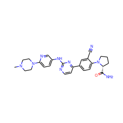 CN1CCN(c2ccc(Nc3nccc(-c4ccc(N5CCC[C@@H]5C(N)=O)c(C#N)c4)n3)cn2)CC1 ZINC000113826343