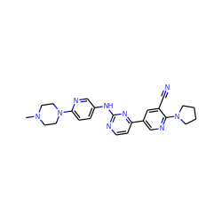 CN1CCN(c2ccc(Nc3nccc(-c4cnc(N5CCCC5)c(C#N)c4)n3)cn2)CC1 ZINC000217362168