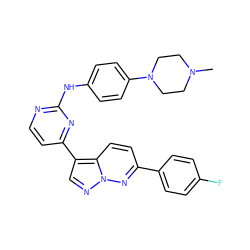 CN1CCN(c2ccc(Nc3nccc(-c4cnn5nc(-c6ccc(F)cc6)ccc45)n3)cc2)CC1 ZINC000053195755