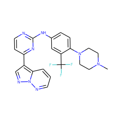 CN1CCN(c2ccc(Nc3nccc(-c4cnn5ncccc45)n3)cc2C(F)(F)F)CC1 ZINC000003816526