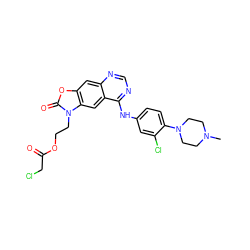 CN1CCN(c2ccc(Nc3ncnc4cc5oc(=O)n(CCOC(=O)CCl)c5cc34)cc2Cl)CC1 ZINC001772609868