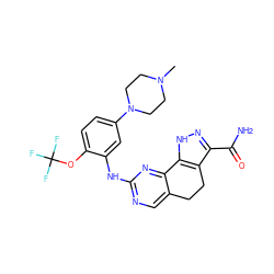 CN1CCN(c2ccc(OC(F)(F)F)c(Nc3ncc4c(n3)-c3[nH]nc(C(N)=O)c3CC4)c2)CC1 ZINC000070690074