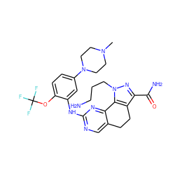 CN1CCN(c2ccc(OC(F)(F)F)c(Nc3ncc4c(n3)-c3c(c(C(N)=O)nn3CCCN)CC4)c2)CC1 ZINC000071317885