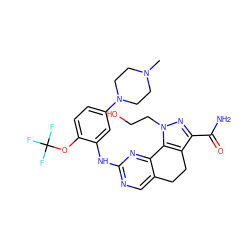 CN1CCN(c2ccc(OC(F)(F)F)c(Nc3ncc4c(n3)-c3c(c(C(N)=O)nn3CCO)CC4)c2)CC1 ZINC000043196885