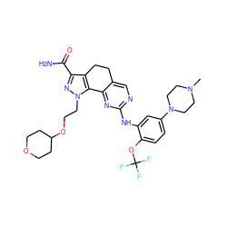 CN1CCN(c2ccc(OC(F)(F)F)c(Nc3ncc4c(n3)-c3c(c(C(N)=O)nn3CCOC3CCOCC3)CC4)c2)CC1 ZINC000071329793