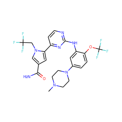 CN1CCN(c2ccc(OC(F)(F)F)c(Nc3nccc(-c4cc(C(N)=O)cn4CC(F)(F)F)n3)c2)CC1 ZINC000073239901