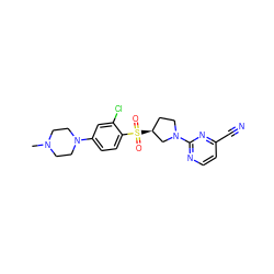 CN1CCN(c2ccc(S(=O)(=O)[C@H]3CCN(c4nccc(C#N)n4)C3)c(Cl)c2)CC1 ZINC000168362908