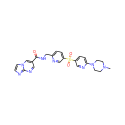 CN1CCN(c2ccc(S(=O)(=O)c3ccc(CNC(=O)c4cnc5nccn5c4)nc3)cn2)CC1 ZINC000223398325