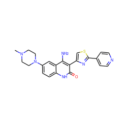 CN1CCN(c2ccc3[nH]c(=O)c(-c4csc(-c5ccncc5)n4)c(N)c3c2)CC1 ZINC000014974751