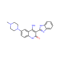 CN1CCN(c2ccc3[nH]c(=O)c(-c4nc5ccccc5[nH]4)c(N)c3c2)CC1 ZINC000001494748